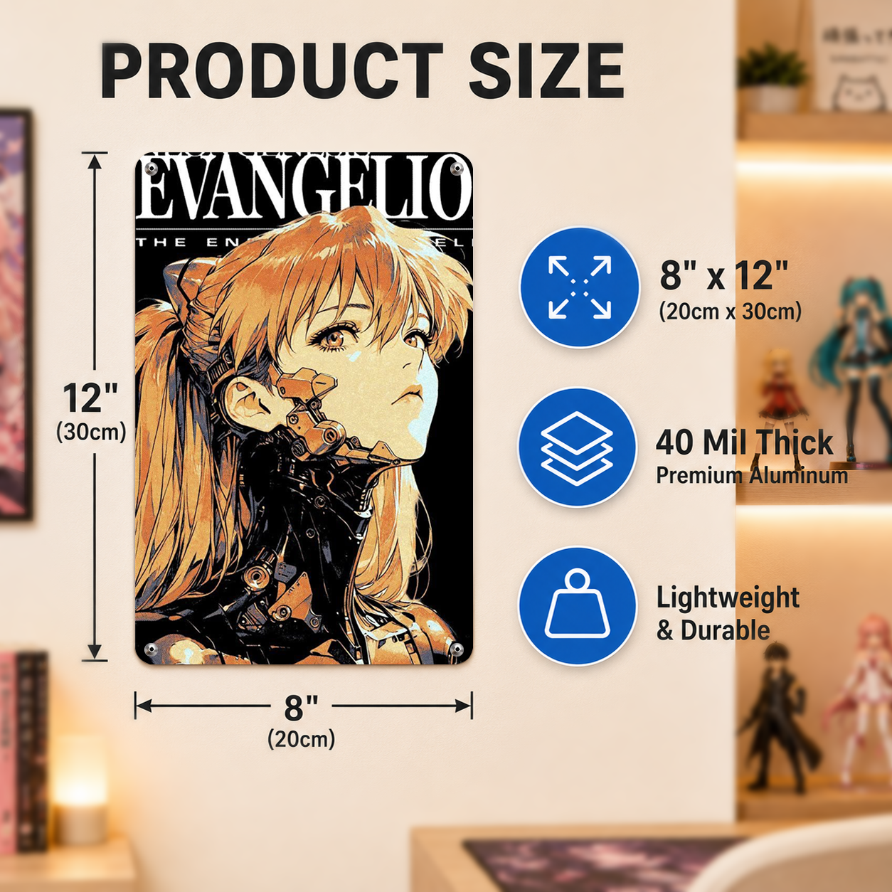 Evangelion Asuka Langley Soryu Cyber Anime Metal Tin Sign, Neon Genesis Wall Decor - image 5