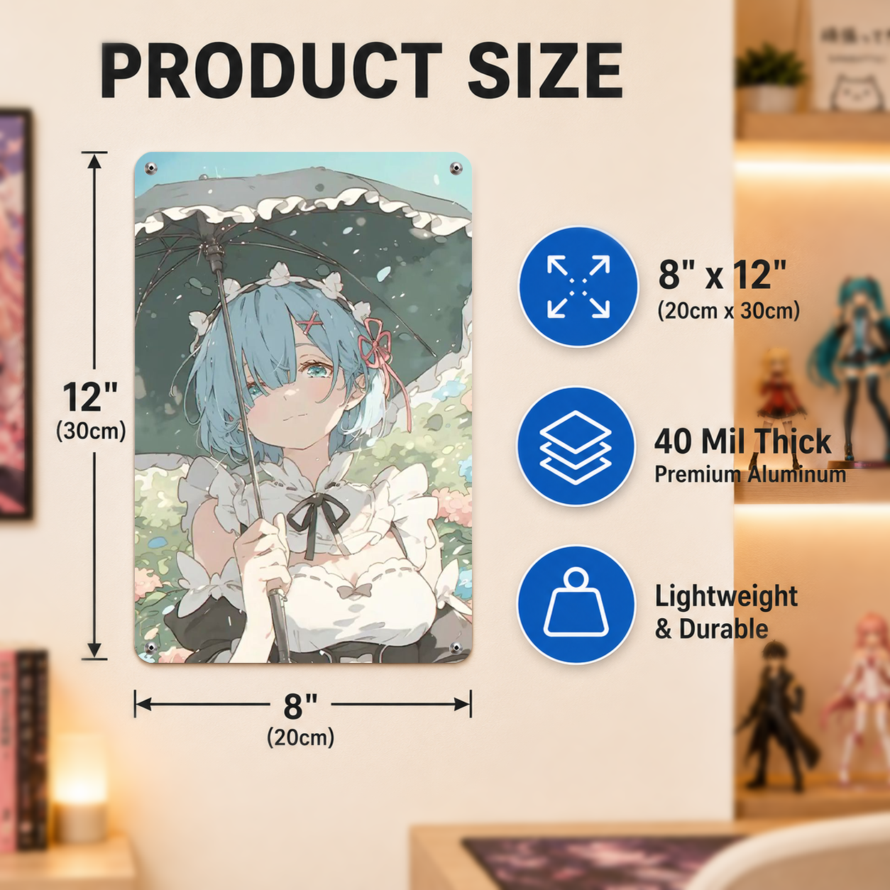 Rem Re Zero Floral Anime Tin Sign - Metal Wall Decor - image 5