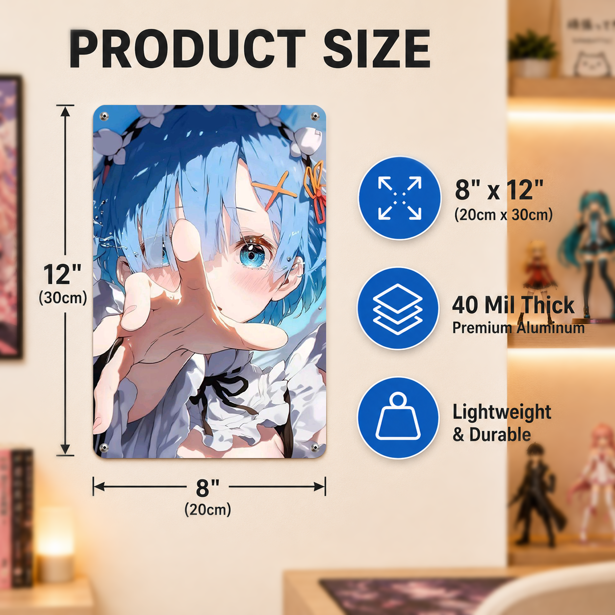 Rem Re Zero Cute Anime Tin Sign - Metal Room Decor - image 5