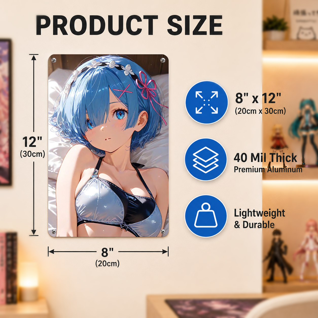 Rem Re Zero Swimsuit Anime Tin Sign - Metal Poster Decor - image 5