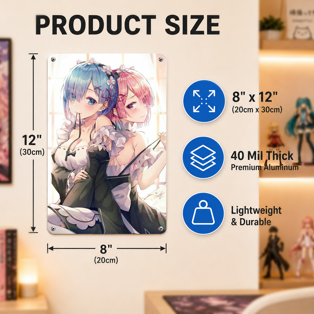 Rem and Ram Re Zero Anime Tin Sign - Metal Wall Poster - image 5