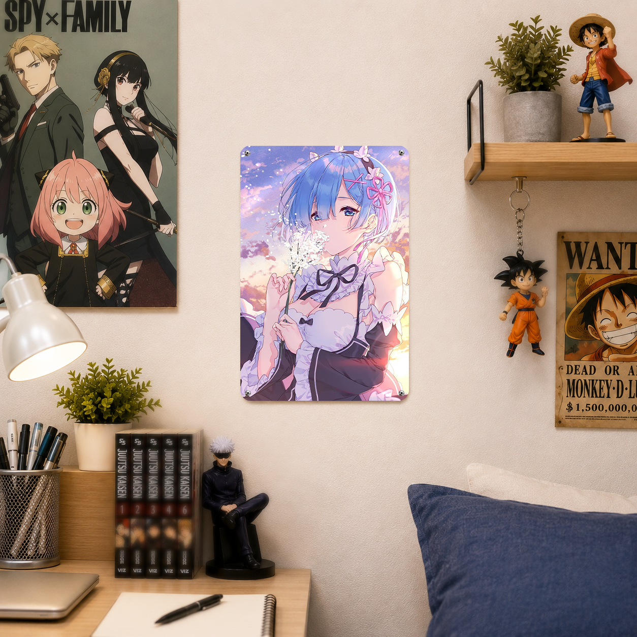 Rem Re Zero Pink Anime Tin Sign - Metal Poster Wall Art - image 3