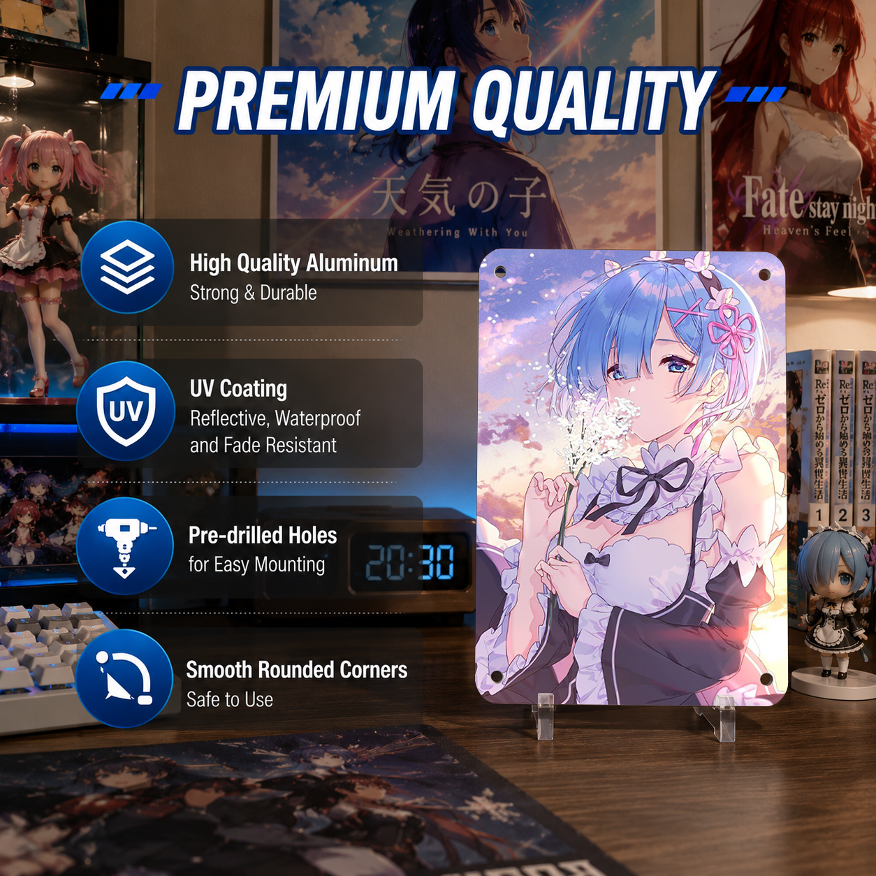 Rem Re Zero Pink Anime Tin Sign - Metal Poster Wall Art - image 6