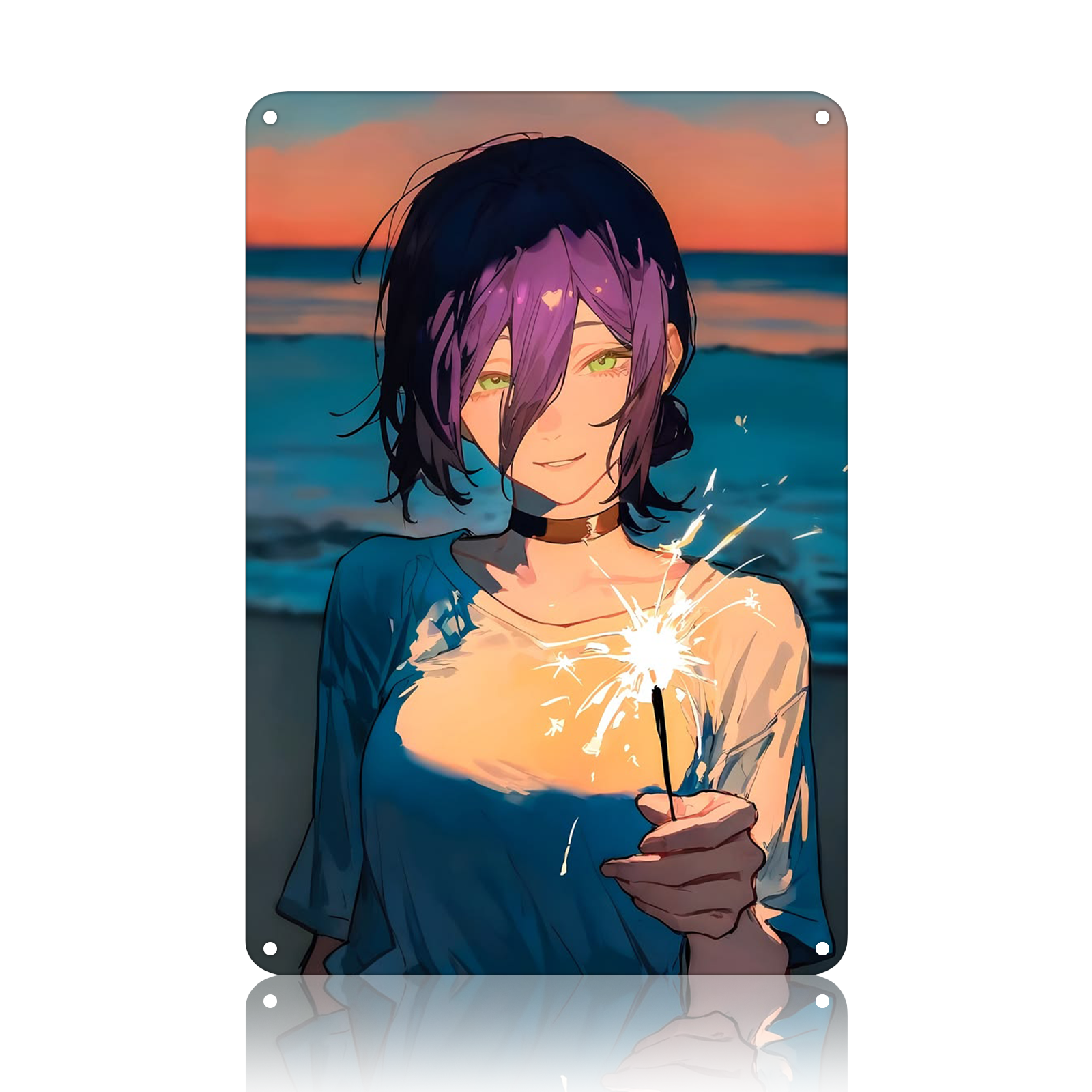 Reze Chainsaw Man Portrait Tin Sign - Anime Metal Wall Art